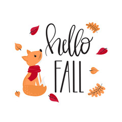  Hello fall - inscription and fox