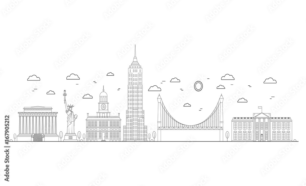 America Thin Line Art. Vector Stock Vector | Adobe Stock