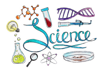 Science hand drawn watercolor illustration