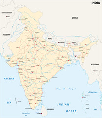  India road map with the main cities