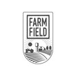 © sabelskaya - Vertical farm logo, badge, label with field, tractor, house and water tower over raising sun background, vector illustration.