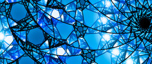 Blue Glowing Stained Glass 8k Widescreen Background