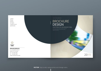 Wall Mural - Square Brochure design. Biege corporate business rectangle template brochure, report, catalog, magazine. Brochure layout modern circle shape abstract background. Creative brochure vector concept