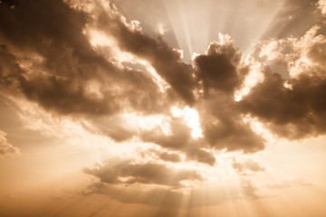 Golden Cloudscape and beautiful dramatic sky at sunset