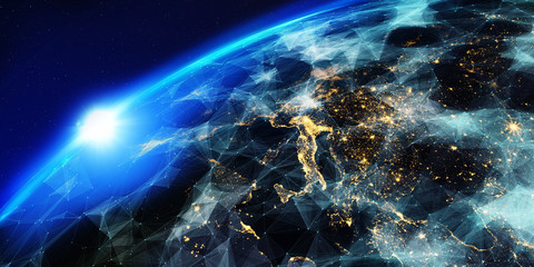 Earth from space at night with a digital communication system/Earth from space at night with a digital communication system. Some elements of the image provided by NASA.