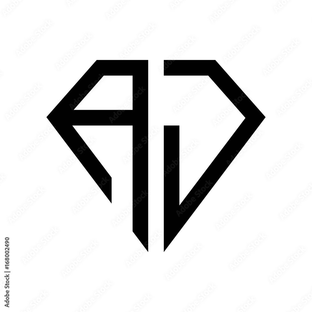 initial letters logo aj black monogram diamond pentagon shape Stock ...