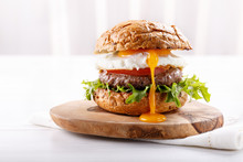 Close-up Of Beef Burger On White Background.
