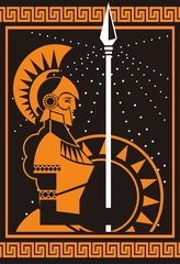 Wall Mural - palas athena minerva greek roman mythology goddess orange and black old plate painting