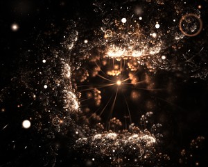 Wall Mural - Sparkling underwater fractal background with spotlights over black background