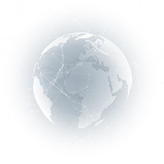 Wall Mural - world globe on gray background. global network connections, abstract geometric design, technology di