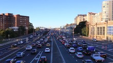 Sydney Warringah Freeway Morning Rush Hour Heavy Traffic Going Towards The Sydney Harbour Bridge With Train.