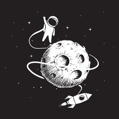 Wall Mural - astronaut with spaceship and moon