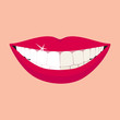 Beautiful smiling mouth with healthy teeth before and after whitening teeth. Design concept. Vector illustration