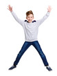 © Prostock-studio - Happy laughing boy jumping on white isolated background