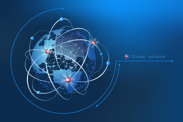 Poster - Modern design of network connections, the planet and satellites in orbit. Background vector illustration