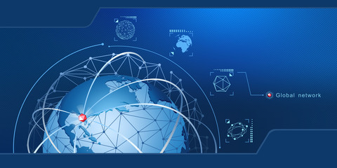 Poster - Modern design of network connections, the planet and satellites in orbit. Background vector illustration