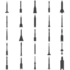 Set rocket Vector. Black icon on white