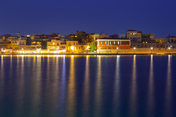 Wall Mural - Old Venetian port of Chania at night, Crete. Greece