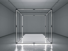 Dark Gallery With Empty Modern Showcase. 3d Rendering