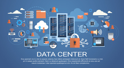 Wall Mural - Data Center Cloud Computer Connection Hosting Server Database Synchronize Technology Vector Illustration