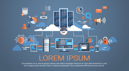 Wall Mural - data center cloud computer connection hosting server database synchronize technology vector illustra