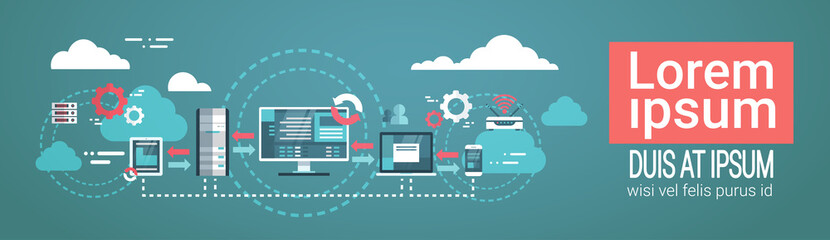 Wall Mural - data center cloud computer connection hosting server database synchronize technology vector illustra