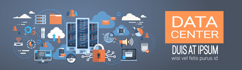 Wall Mural - data center cloud computer connection hosting server database synchronize technology vector illustra