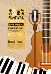 Jazz Festival Live Music Concert Poster Advertisement Retro Banner Vector Illustration