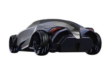 Sticker - Car concept futuristic metal supercar. 3D rendering