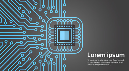 Computer Chip Moterboard Network Data Center System Concept Banner Vector Illustration