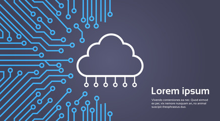Wall Mural - cloud database over computer chip moterboard background data center system concept banner vector ill