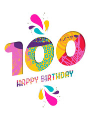 Wall Mural - Happy birthday 100 year paper cut greeting card