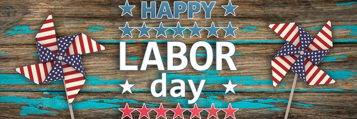 Sticker - Composite image of happy labor day text with star shape