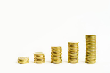 Coin stacks with white isolated background