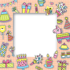 Wall Mural - Collage photo frame with birthday party elements kid, baby, family or memories