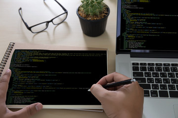 Wall Mural - developer team working laptop computer mobile application softwareand web design online technology c