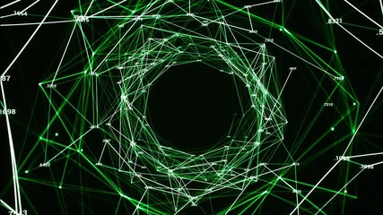 Wall Mural - computer generated technological background with flight through green abstract tunnel