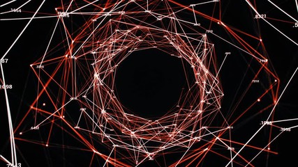 Wall Mural - computer generated technological background with flight through orange abstract tunnel formed with l