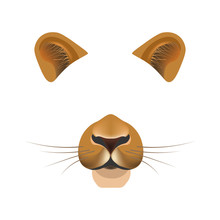 Lion Animal Face Filter Template Video Chat Photo Effect Vector Isolated Icon
