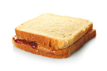 Tasty Peanut Butter And Jelly Sandwich On White Background