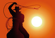 © pict rider - cow-boy - lasso - coucher de soleil - cheval - fond, western
