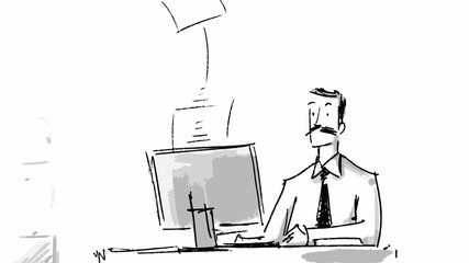 man working at a laptop. vector sketch for storyboard, projects, cartoon
