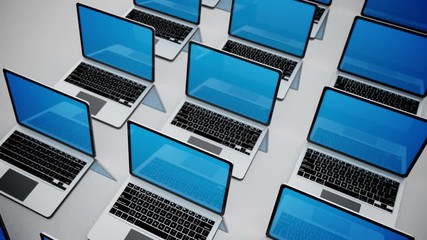 Wall Mural - a lot of laptops in a row. 4k. loopable.