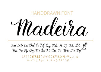 Wall Mural - Handdrawn Vector Script font. Brush style textured calligraphy cursive typeface. 