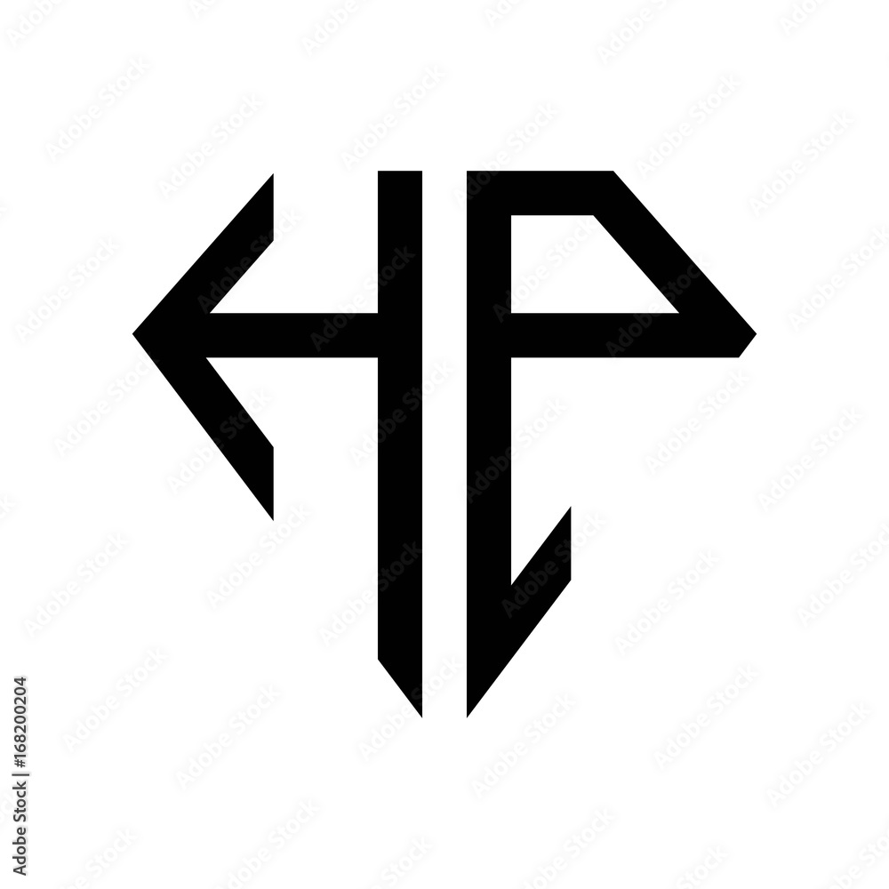 initial letters logo hp black monogram diamond pentagon shape Stock ...