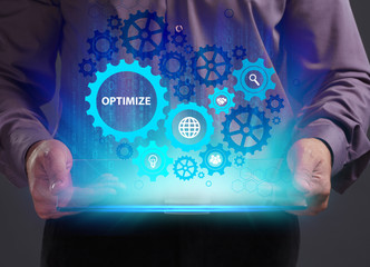 business, technology, internet and network concept. young businessman working on a virtual screen of