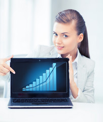 Wall Mural - businesswoman showing laptop with graph