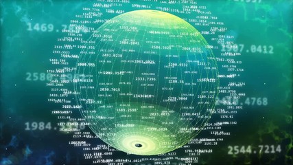 Wall Mural - abstract digital big data rise up on a green and polygon sphere backdrop. world of big data.