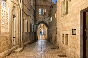 jerusalem old city alley - the jewish quarter at night