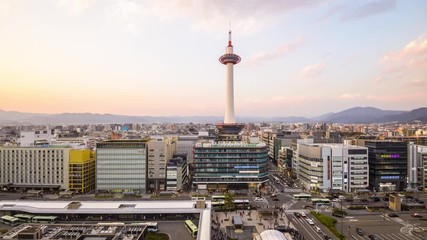 Fototapete - Kyoto, Japan city skyline time lapse.